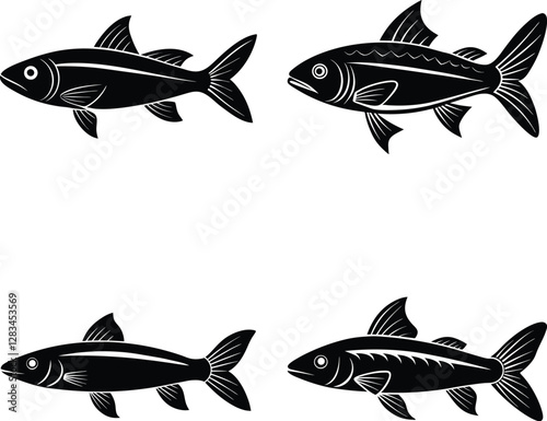 sea fish silhouette black and white 