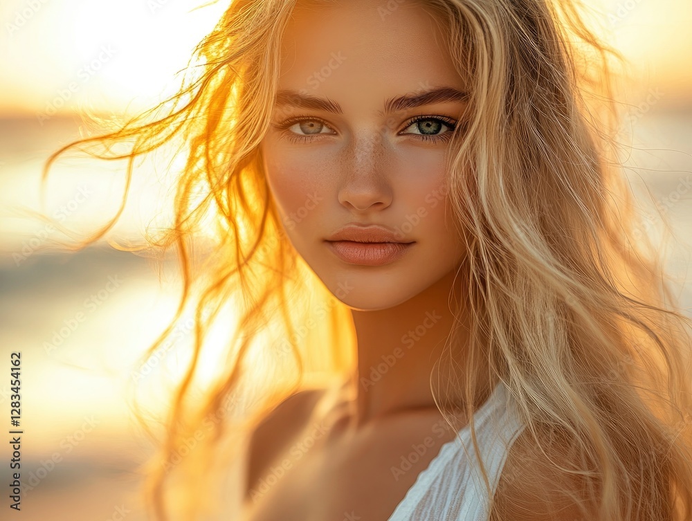A stunning close-up portrait of a radiant woman symbolizing July A stunning close-up portrait of a radiant woman symbolizing July