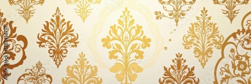 Wallpaper Mural Damask wallpaper with intricate gold and cream patterns, soft focus texture , cream, classic Torontodigital.ca