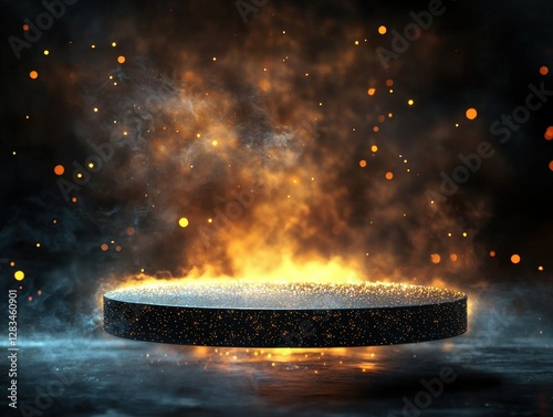 Podium levitating gently with sparkles and glowing aura