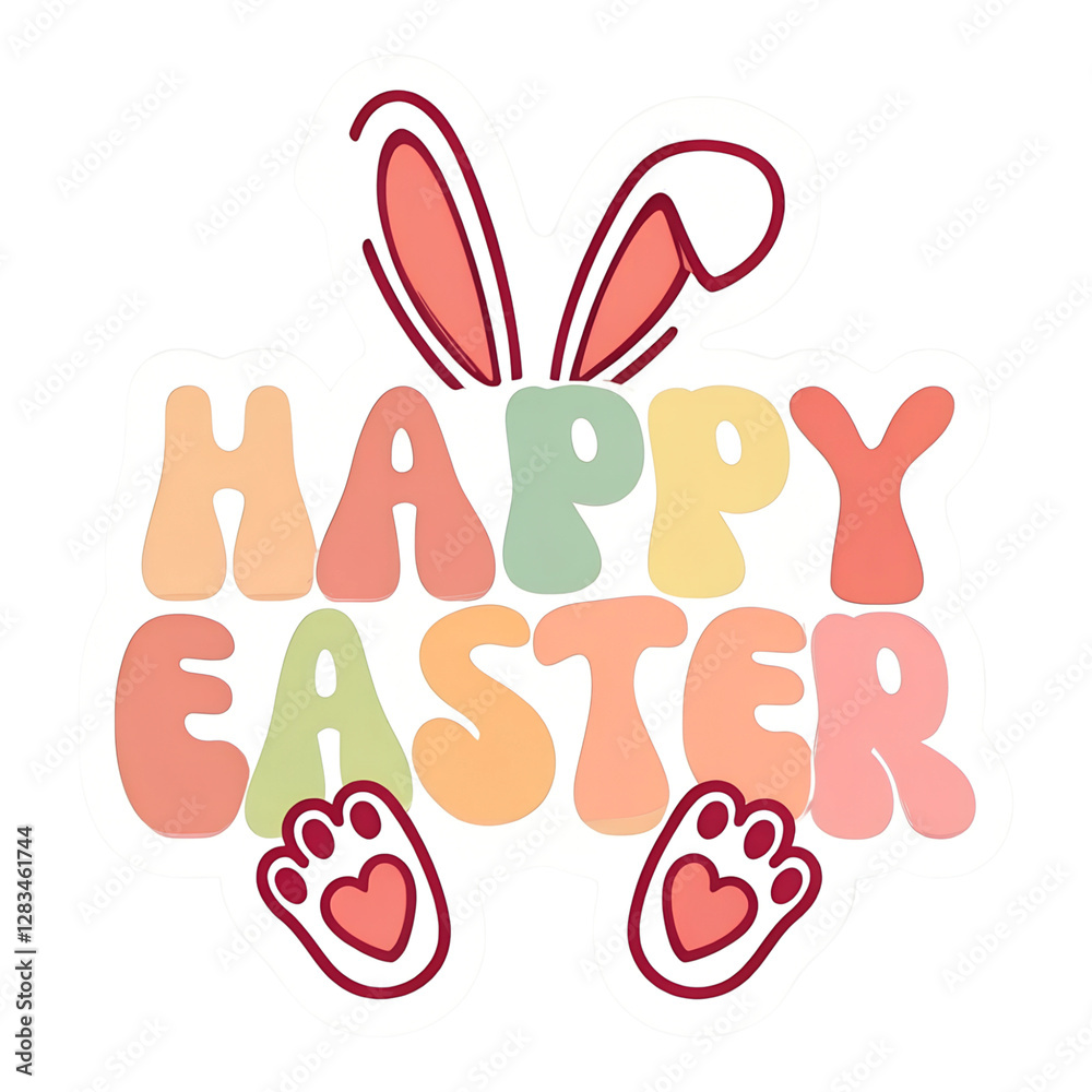 Obraz premium Groovy Retro Happy Easter Bunny Ears Paws Pastel Holiday Vector Graphic Art