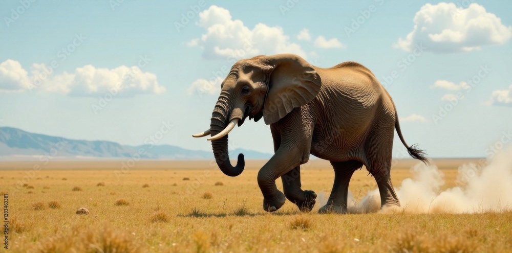 Fototapeta premium Elephant running freely in open space, freedom, wild, running