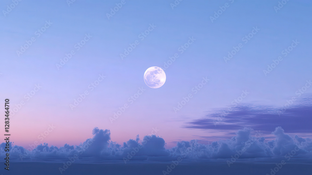 A serene twilight sky with a full moon casting a silvery glow on scattered altocumulus clouds, subtle color transitions from indigo to lavender, the background a seamless deep blue gradient A serene twilight sky with a full moon casting a silvery glow on scattered altocumulus clouds, subtle color transitions from indigo to lavender, the background a seamless deep blue gradient