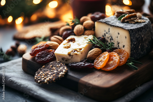 Vegan winter cheeseboard with cashew cheese and dried fruits