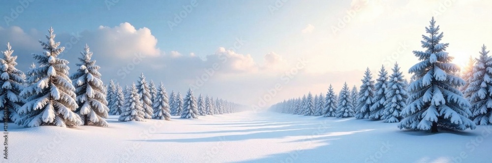 Fototapeta premium empty panoramic winter landscape with snow-covered trees, serene landscape, peaceful environment, frozen scenery