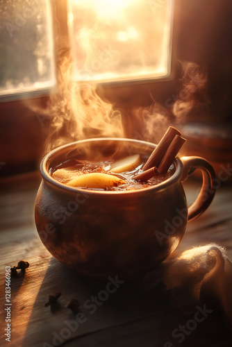 Vegan winter hot toddy with spiced apple cider