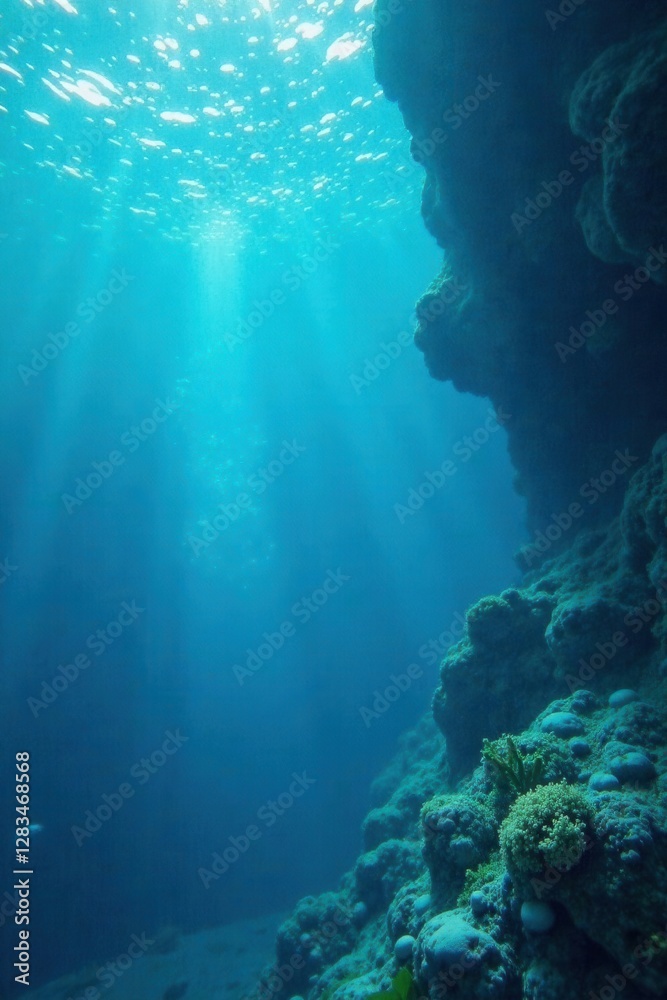 Obraz premium Ethereal blue misty waves in a mystical underwater scene with soft focus, sea, abstract, misty