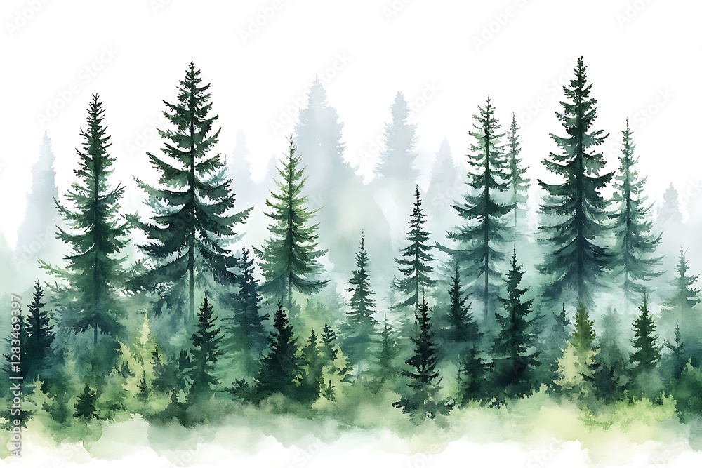 Fototapeta premium Watercolor forest landscape