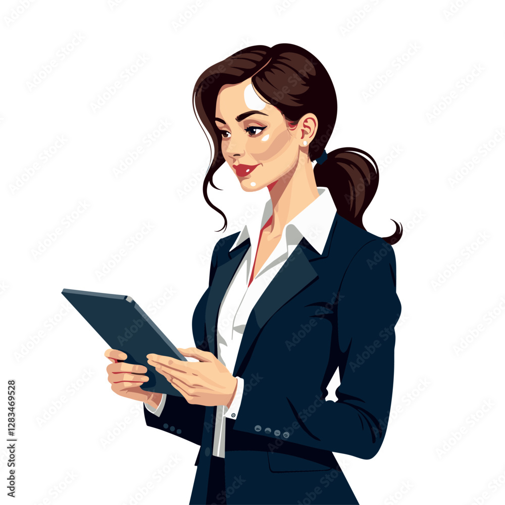 Businesswoman in Suit Using Tablet Device Businesswoman in Suit Using Tablet Device