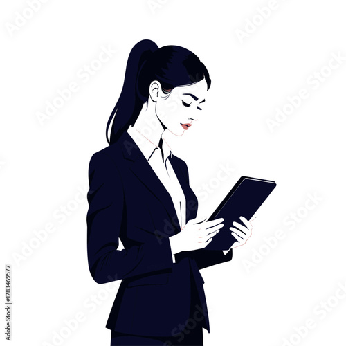 Businesswoman in Suit Using Tablet Device