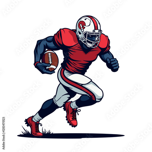 Intense American Football Player Running with Ball