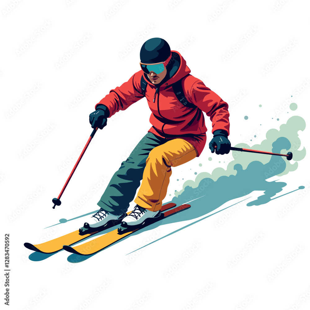 Skilled Skier Racing Down Snowy Mountain Slope Skilled Skier Racing Down Snowy Mountain Slope