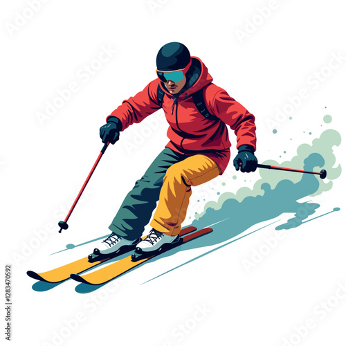 Skilled Skier Racing Down Snowy Mountain Slope