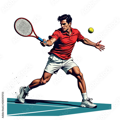 Tennis Player in Action Hitting Forehand Shot