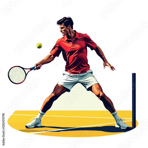 Tennis Player in Action Hitting Forehand Shot