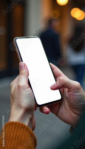 Close-up of woman's hand holding and admiring smartphone mockup , elegance, smartphone
