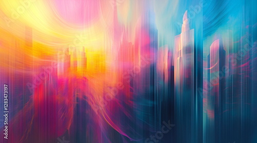 Modern Abstract Cityscape with Vibrant Lines and Colors