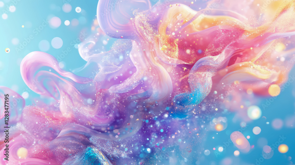 Abstract Fluid Art: Ethereal Swirls of Color and Glitter, Invitation Card Abstract Fluid Art: Ethereal Swirls of Color and Glitter, Invitation Card