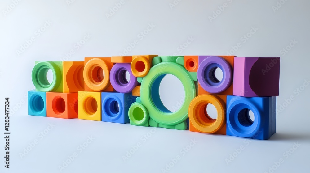 Fototapeta premium A vibrant frame made of colorful construction toys. The bright colors and unique shapes inspire imagination and creativity. Perfect for childhood, play, or education-themed projects.