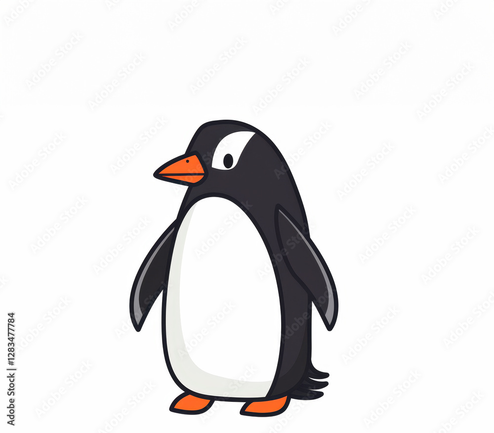 Obraz premium Cartoon Penguin on White Background. Generative AI