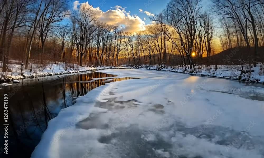 Winter Sunset Reflection on Frozen River Winter Sunset Reflection on Frozen River