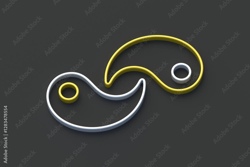 Fototapeta premium Divided yin yang sign on black background. Balance and harmony symbol. 3d render