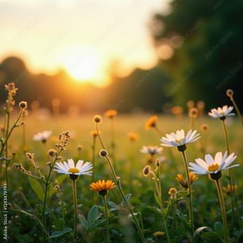 Softly lit wildflowers in a peaceful meadow at sunset, softly lit, nature, peaceful Softly lit wildflowers in a peaceful meadow at sunset, softly lit, nature, peaceful