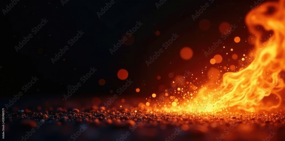 Fototapeta premium Sparkle burn effect on isolated black background fiery flame with glowing glow and flickering spark, flame, flicker