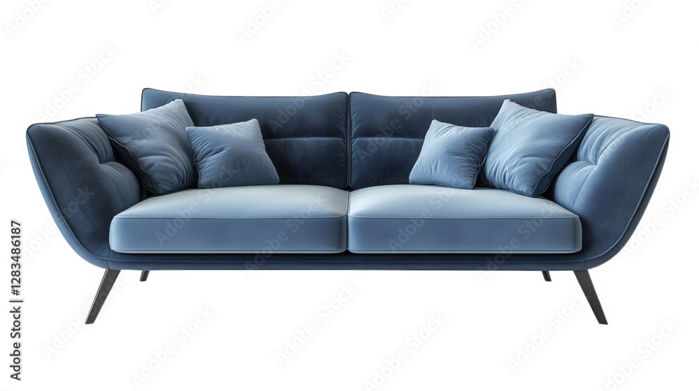 Naklejka premium modern. stylish blue sofa with plush cushions. designed for comfort and aesthetic appeal in a contemporary living space its elegant lines and soft texture make it a perfect addition to any lounge area