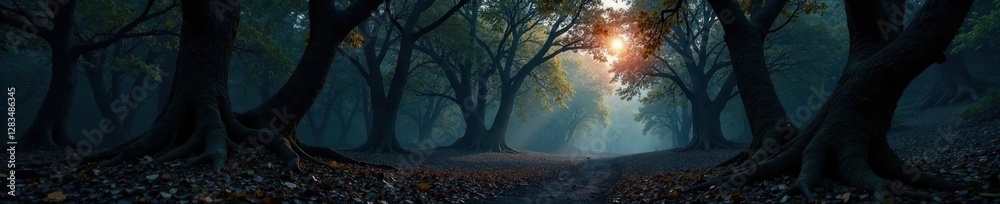 Obraz premium Dark forest with twisted trees on black wood background, wooden, background