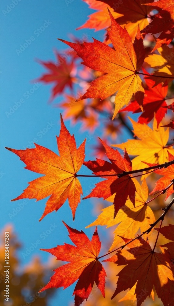 Fall leaves changing colors against a blue sky, fall, leaves, season Fall leaves changing colors against a blue sky, fall, leaves, season