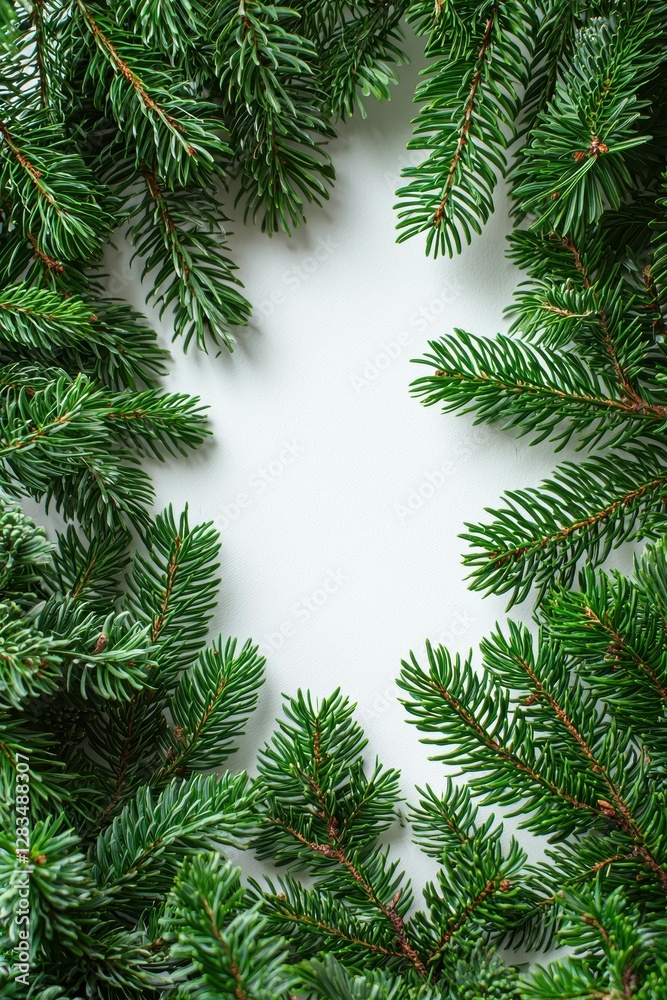Elegant Evergreen Frame for Holiday Greetings or Invitations Blank White Space for Text or Message Elegant Evergreen Frame for Holiday Greetings or Invitations Blank White Space for Text or Message
