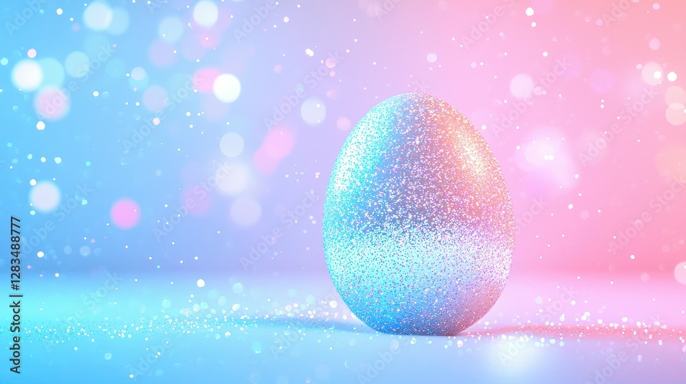 Dreamy Easter Egg with Shimmering Sparkles in Soft Hues against a Bokeh Filled Background Dreamy Easter Egg with Shimmering Sparkles in Soft Hues against a Bokeh Filled Background