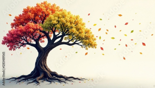 Family tree branches connected by lines with roots and leaves at ends , kinship, relationship, family tree