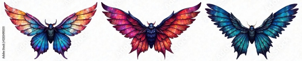Obraz premium Fantasy wings set with assorted colors and patterns, illustration, collection set, wings