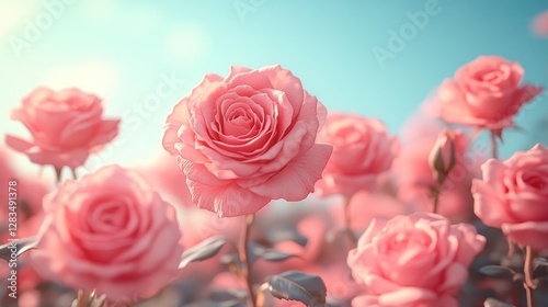 Pink Roses Bloom in Sunny Garden photo