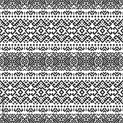 A modern take on tribal aesthetics, this seamless black and white horizontal geometric pattern adds bold, rhythmic symmetry to textiles, wallpapers, and more.