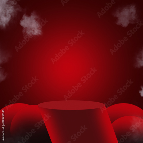Dramatic Red and Black Podium with Smoke Effect