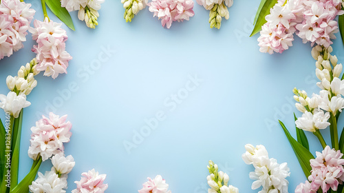 Pastel Flower Border with Empty Space for Text on Blue Backdrop