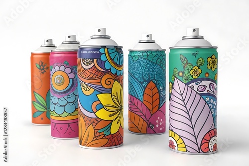 Colorful Spray Paint Cans Artistic On White Background