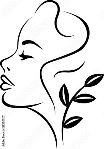 Black and white silhouette of a woman and leaf