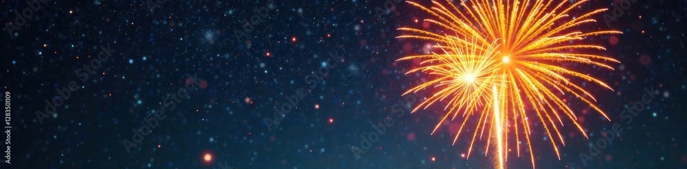 Fiery explosion of yellow fireworks illuminating a starry night sky with vibrant colors and embers , colorful, pyrotechnics, fireworks