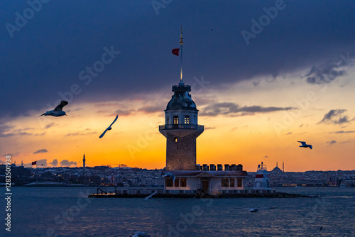 Wallpaper Mural New Maiden's Tower and Classical Istanbul Bosphorus Drone Photo, Uskudar Istanbul, Turkiye (Turkey) Torontodigital.ca