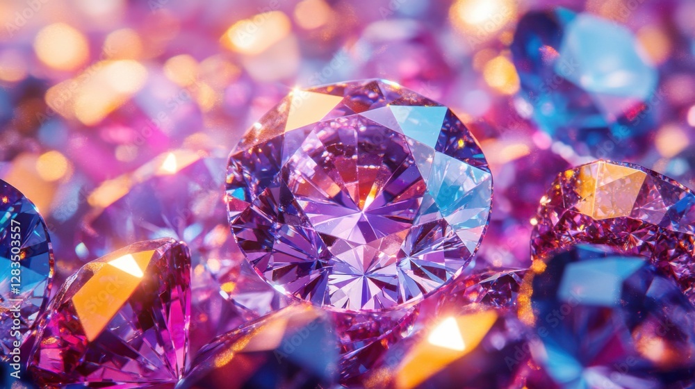 Vibrant display of sparkling gemstones in various hues reflecting light in an artistic arrangement Vibrant display of sparkling gemstones in various hues reflecting light in an artistic arrangement