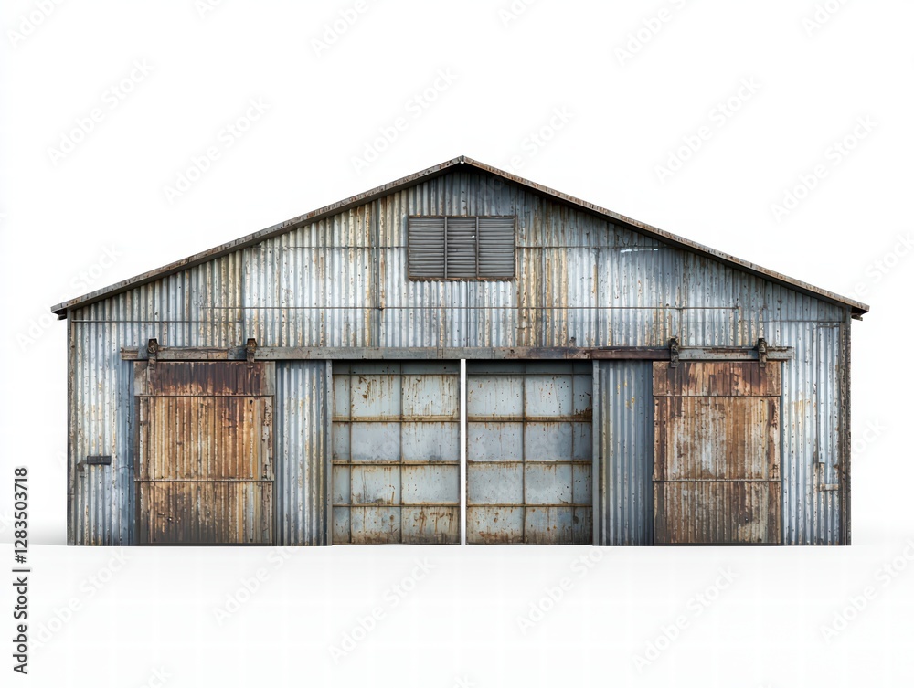 Obraz premium Rustic Barn: An aged, weathered barn with sliding doors presents a timeless aesthetic, highlighting the raw beauty of its materials.