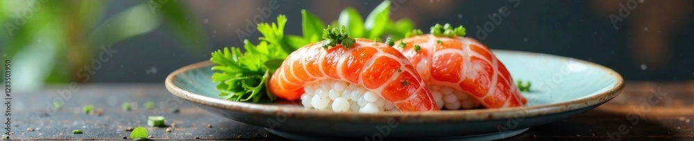 Fish or seafood flat icon with a plate of sushi, restaurant, kitchen, seafood Fish or seafood flat icon with a plate of sushi, restaurant, kitchen, seafood