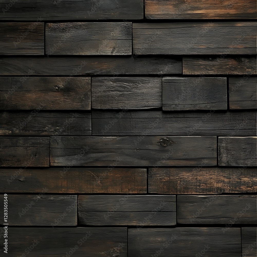 Naklejka premium Dark Wood Plank Wall Texture - AI Generated Top View