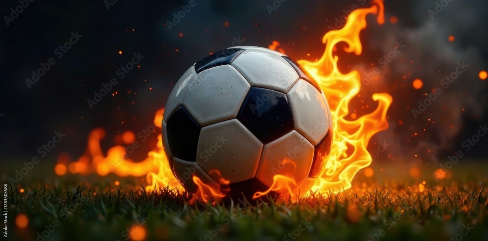 Fototapeta premium Flames dancing around a burning football, movement, fire, motion