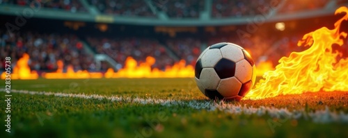 Flames engulf football field as ball bounces on burning turf, hockey, turf, fire