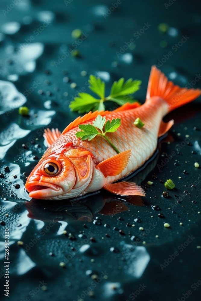 Obraz premium Flat fish or seafood icon on a background resembling water , fish, illustration, ocean